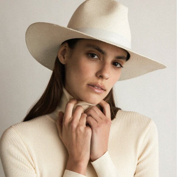 Janessa Leone Aisley White Straw Beach Hat, Size Small main image 11